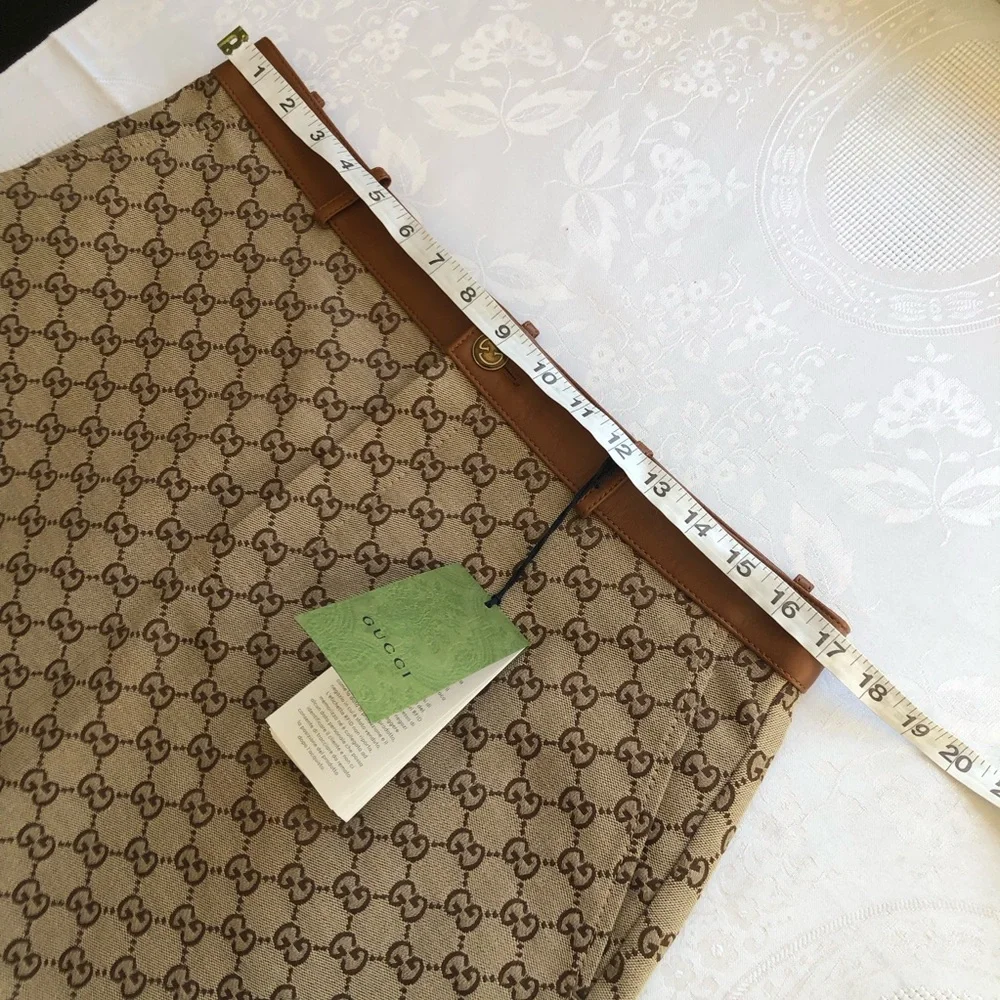 Gucci GG Monogram Canvas/Leather Trim Mini Skirt Camel/Ebony Women's Size 46(L) - Picture 10 of 16